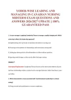 Yoder-Wise Leading And&NewLine;Managing In Canadian Nursing&NewLine;Midterm Exam Questions And&NewLine;Answers 2026&sol;2027 Update &vert;&vert; 100&percnt;&NewLine;Guaranteed Pass