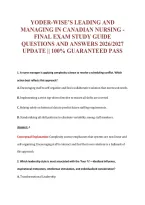 Yoder-Wise&rsquo;s Leading And&NewLine;Managing In Canadian Nursing -&NewLine;Final Exam Study Guide&NewLine;Questions And Answers 2026&sol;2027&NewLine;Update &vert;&vert; 100&percnt; Guaranteed Pass