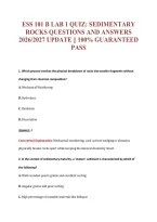 Ess 101 B Lab 1 Quiz&colon; Sedimentary&NewLine;Rocks Questions And Answers&NewLine;2026&sol;2027 Update &vert;&vert; 100&percnt; Guaranteed&NewLine;Pass
