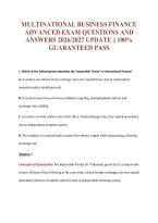 Multinational Business Finance EXAM Bundle &vert; Update Questions with complete and Verified solutions&period;