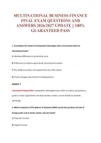 Multinational Business Finance&NewLine;Final Exam Questions And&NewLine;Answers 2026&sol;2027 Update &vert;&vert; 100&percnt;&NewLine;Guaranteed Pass