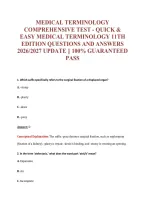 Medical Terminology&NewLine;Comprehensive Test - Quick &&NewLine;Easy Medical Terminology 11Th&NewLine;Edition Questions And Answers&NewLine;2026&sol;2027 Update &vert;&vert; 100&percnt; Guaranteed&NewLine;Pass