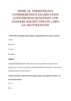 Medical Terminology&NewLine;Comprehensive Examination&NewLine;&lpar;12Th Edition&rpar; Questions And&NewLine;Answers 2026&sol;2027 Update &vert;&vert; 100&percnt;&NewLine;Guaranteed Pass