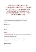 Comprehensive Medical&NewLine;Terminology Assessment - Quick&NewLine;& Easy Medical Terminology&NewLine;14Th Edition Questions And&NewLine;Answers 2026&sol;2027 Update &vert;&vert; 100&percnt;&NewLine;Guaranteed Pass