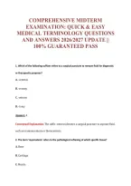 Comprehensive Midterm&NewLine;Examination&colon; Quick & Easy&NewLine;Medical Terminology Questions&NewLine;And Answers 2026&sol;2027 Update &vert;&vert;&NewLine;100&percnt; Guaranteed Pass