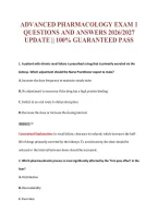 Advanced Pharmacology Exam 1&NewLine;Questions And Answers 2026&sol;2027&NewLine;Update &vert;&vert; 100&percnt; Guaranteed Pass