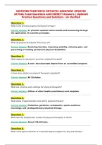 CERTIFIED PROSTHETIC ORTHOTIC ASSISTANT UPDATED&NewLine;ACTUAL Exam Questions and CORRECT Answers &vert; Updated&NewLine;Practice Questions and Solutions &vert; A&plus; Verified