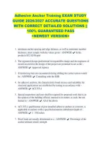 Adhesive Anchor Training Exam Study &NewLine;Guide 2026&sol;2027 Accurate Questions &NewLine;With Correct Detailed Solutions &vert;&vert; &NewLine;100&percnt; Guaranteed Pass &NewLine;<Newest Version> 