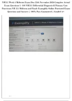 NR511 Week 4 Midterm Exam Due 22th November 2026 Complete Actual&NewLine;Exam Questions 1- 100 NR511 Differential Diagnosis & Primary Care&NewLine;Practicum NR 511 Midterm and Finals Examplify Online Proctored Exam&NewLine;Questions and Answers &vert; 100&percnt; Pass Guaranteed &vert; Graded