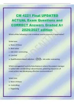 CM 4221 Final UPDATED&NewLine;ACTUAL Exam Questions and&NewLine;CORRECT Answers Graded A&plus;&NewLine;2026&sol;2027 edition&NewLine;Which of the following is not a method used to procure a constructor&quest;&NewLine;Select one&colon;&NewLine;a&period; None of these&NewLine;b&period; Best value&NewLine;c&period; Job order contracting&NewLine;d&period; Low bid