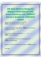 CM 4223 Midterm Kimberley&NewLine;Williams UPDATED ACTUAL&NewLine;Exam Questions and CORRECT&NewLine;Answers Graded A&plus; 2026&sol;2027&NewLine;edition&NewLine;Generally&comma; external opportunities and threats are&colon; -&NewLine;uncontrollable by a single organization&NewLine;The goal of Strategic Management is to&colon; -a