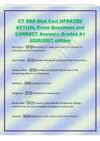 CT DDS Med Cert UPDATED&NewLine;ACTUAL Exam Questions and&NewLine;CORRECT Answers Graded A&plus;&NewLine;2026&sol;2027 edition&NewLine;Absorption -Movement of medication from the stomach or&NewLine;intenstines in the blood stream&period;&NewLine;Acute Illness -Sickness that begins quickly and last a short time&NewLine;