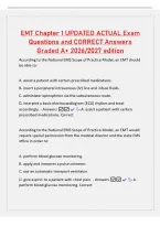 EMT Chapter 1 UPDATED ACTUAL Exam&NewLine;Questions and CORRECT Answers&NewLine;Graded A&plus; 2026&sol;2027 edition&NewLine;According to the National EMS Scope of Practice Model&comma; an EMT should&NewLine;be able to&colon;&NewLine;A&period; assist a patient with certain prescribed medications&period;&NewLine;B&period; insert a periphe