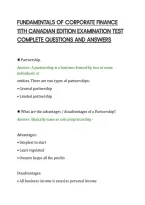 Fundamentals Of Corporate Finance&NewLine;11Th Canadian Edition Examination Test&NewLine;Complete Questions And Answers