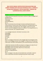 Real Estate Finance Certification Exam Questions And &NewLine;Correct Answers With Detailed Rationales Each &vert; Currently &NewLine;Testing And Frequently Tested Questions &vert; Verified For &NewLine;Guaranteed Pass &vert;Latest Update