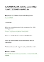 Fundamentals Of Nursing Exam 1 Fully&NewLine;Solved Test Paper Graded A