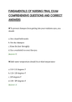 Fundamentals Of Nursing Final Exam&NewLine;Comprehensive Questions And Correct&NewLine;Answers