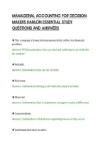 Managerial Accounting For Decision&NewLine;Makers Hanlon Essential Study&NewLine;Questions And Answers&NewLine;
