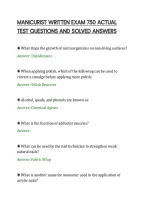 Manicurist Written Exam 750 Actual&NewLine;Test Questions And Solved Answers