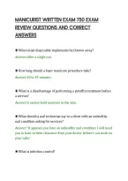Manicurist Written Exam 750 Exam&NewLine;Review Questions And Correct&NewLine;Answers