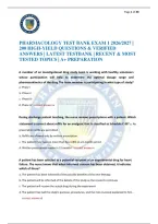 Pharmacology Test Bank Exam 1 2026&sol;2027 &vert; 200 High-Yield Questions & Verified Answers &vert; Latest Testbank &vert; Recent & Most Tested Topics &vert; A&plus; Preparation