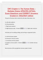 EMT Chapter 6&colon; The Human Body -&NewLine;Multiple Choice UPDATED ACTUAL&NewLine;Exam Questions and CORRECT Answers&NewLine;Graded A&plus; 2026&sol;2027 edition&NewLine;The part of the brain that controls the left side of the body is the&colon;&NewLine;A&period; Left-side cerebrum&NewLine;B&period; Left parietal lobe&NewLine;C&period; Right