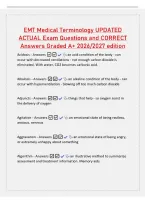 EMT Medical Terminology UPDATED&NewLine;ACTUAL Exam Questions and CORRECT&NewLine;Answers Graded A&plus; 2026&sol;2027 edition&NewLine;Acidosis - Answers  an acid condition of the body - can&NewLine;occur with decreased ventilations - not enough carbon dioxide is&NewLine;eliminated&period; With water&comma; CO2