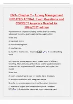 EMT- Chapter 11- Airway Management&NewLine;UPDATED ACTUAL Exam Questions and&NewLine;CORRECT Answers Graded A&plus;&NewLine;2026&sol;2027 edition&NewLine;A patient who is suspected of being hypoxic and is breathing&NewLine;adequately should be given supplemental oxygen with a&colon;&NewLine;Select one&colon;&NewLine;A&period; bag-