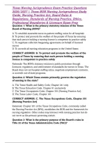 Texas Nursing Jurisprudence Exam Practice Questions 2026&sol;2027 &vert; Texas BON Nursing Jurisprudence Study Guide&comma; Nursing Practice Act&comma; Board Rules & Regulations&comma; Standards of Nursing Practice&comma; Ethics&comma; Professional Boundaries & Licensure Exam Prep