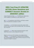 HRCI Test Prep &num;1 UPDATED&NewLine;ACTUAL Exam Questions and&NewLine;CORRECT Answers Graded A&plus;&NewLine;2026&sol;2027 edition&NewLine;review of the job description - The FIRST step in determining&NewLine;which candidates are qualified for an open position is a&lpar;n&rpar;&NewLine;60&percnt; - An organization made 30 o