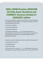 HRCI- SPHR Practice UPDATED ACTUAL Exam Questions and CORRECT Answers Graded A&plus; 2026&sol;2027 edition One of your production managers uses incentives to reward employees for meeting operational objectives&period; This is the best example of which of the follow