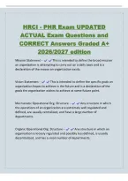 HRCI - PHR Exam UPDATED&NewLine;ACTUAL Exam Questions and&NewLine;CORRECT Answers Graded A&plus;&NewLine;2026&sol;2027 edition&NewLine;Mission Statement - This is intended to define the broad mission&NewLine;an organization is attempting to carry out on a daily basis and is a&NewLine;declaration of the re