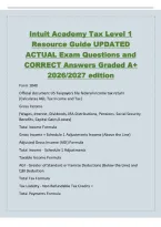Intuit Academy Tax Level 1&NewLine;Resource Guide UPDATED&NewLine;ACTUAL Exam Questions and&NewLine;CORRECT Answers Graded A&plus;&NewLine;2026&sol;2027 edition&NewLine;Form 1040&NewLine;Official document US Taxpayers file federal income tax return&NewLine;&lpar;Calculates AGI&comma; Tax Income and Tax&rpar;