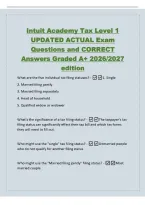 Intuit Academy Tax Level 1&NewLine;UPDATED ACTUAL Exam&NewLine;Questions and CORRECT&NewLine;Answers Graded A&plus; 2026&sol;2027&NewLine;edition&NewLine;What are the five individual tax filing statuses&quest; -1&period; Single&NewLine;2&period; Married filing jointly&NewLine;3&period; Married filing separately&NewLine;4&period; Head of household&NewLine;5&period; Q