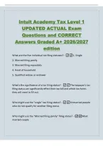 Intuit Academy Tax Level 1&NewLine;UPDATED ACTUAL Exam&NewLine;Questions and CORRECT&NewLine;Answers Graded A&plus; 2026&sol;2027&NewLine;edition&NewLine;What are the five individual tax filing statuses&quest; -1&period; Single&NewLine;2&period; Married filing jointly&NewLine;3&period; Married filing separately&NewLine;4&period; Head of household&NewLine;5&period; Q