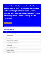 Minnesota Dental Jurisprudence Exam Test Bank Actual 2026&sol;2027 High Yield Practice Questions And Study Guide Complete Accurate Exam Approved Questions And Correct Verified Answers With Detailed Rationales &lpar;Reliable Answers&rpar; Currently Updated Version 2026