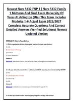 Newest Nurs 5432 FNP 1 &vert; Nurs 5432 Family 1 Midterm And Final Exam University Of Texas At Arlington &lpar;Uta&rpar; This Exam Includes Modules 1-6 Actual Exam 2026 Complete Accurate Questions And Correct Detailed Answers &lpar;Verified Solutions&rpar; Newest Updated Version