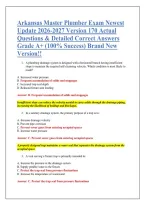 Arkansas Master Plumber Exam Newest &NewLine;Update 2026-2027 Version 170 Actual &NewLine;Questions & Detailed Correct Answers &NewLine;Grade A&plus; &lpar;100&percnt; Success&rpar; Brand New &NewLine;Version&excl;&excl;