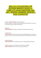Wgu C213 Accounting For &NewLine;Decision Makers Grade A&plus; &NewLine;Complete Exam Questions And &NewLine;100&percnt; Verified Answers &lpar;2026&sol;2027&rpar; &NewLine;Pass Guarantee 