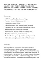 Hipaa And Privacy Act Training &ndash; 1&period;5 Hrs &ndash; Pre-Test Answers &ndash; 2026 &ndash; Study And&NewLine;Compliance Guide Questions And Correct Answers &lpar;Verified Answers&rpar; Plus&NewLine;Rationales 2026 Q&A &vert; Instant Download Pdf