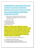 Comprehensive Construction Trades and &NewLine;Contractor Licensing Examination &NewLine;Questions And Correct Answers &lpar;Verified &NewLine;Answers&rpar; Plus Rationales 2026 Q&A &vert; &NewLine;Instant Download Pdf 