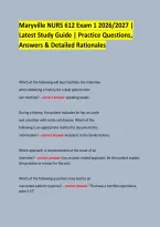 Maryville NURS 612 Exam 1 2026&sol;2027 &vert; &NewLine;Latest Study Guide &vert; Practice Questions&comma; Answers & Detailed Rationales &NewLine; &NewLine; &NewLine;