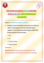 Test Bank Rationale&colon; NU 650 Midterm Exam 2026&sol;2027 &lpar;Advanced Health Assessment&rpar;&NewLine;