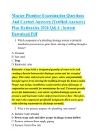 Master Plumber Examination Questions &NewLine;And Correct Answers &lpar;Verified Answers&rpar; &NewLine;Plus Rationales 2026 Q&A &vert; Instant &NewLine;Download Pdf 