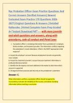 Nyc Probation Officer Exam Practice Questions And &NewLine;Correct Answers &lpar;Verified Answers&rpar; Newest &NewLine;Evaluated Exam Practice 170 Questions 2026&NewLine;2027&vert;Original Questions & Answers &vert;Detailed &NewLine;Rationales &vert;Hinted Complete Exam Prep Graded &NewLine;A&plus;&ast;Instant Download Pd