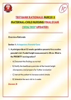 Test Bank Rationale&colon; NUR2513 Maternal-Child Nursing Final Exam &lpar;2026&sol;2027 Updated&rpar;&NewLine;