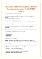NSG 3450 Mental Health Exam 1 Review 250&lpar;Questions & Answers&rpar; Verified 100&percnt; Correct&excl;&excl;