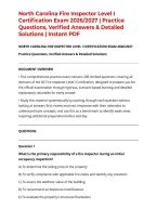 North Carolina Fire Inspector Level I Certification Exam 2026&sol;2027 &vert; Practice Questions&comma; Verified Answers & Detailed Solutions &vert; Instant PDF