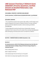 UNE General Chemistry II Midterm Exam 2026&sol;2027 &vert; Practice Questions&comma; Verified Answers & Detailed Rationales &vert; Just Released PDF