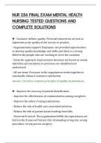 Nur 256 Final Exam Mental Health&NewLine;Nursing Tested Questions And&NewLine;Complete Solutions&NewLine;
